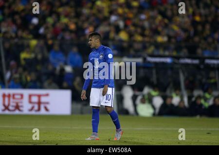 Santiago, Chile. 17th June, 2015. Neymar of Brazil reacts during the Group C match of the Copa America Chile 2015 between Brazil and Colombia, at the Estadio Monumental, in Santiago, Chile, on June 17, 2015. Credit:  Guillermo Arias/Xinhua/Alamy Live News Stock Photo