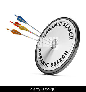 Organic search results on a target with four arrows hitting the center, concept for online visibility Stock Photo