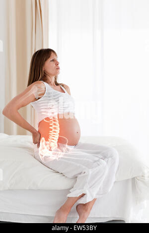 Highlighted spine of pregnant woman Stock Photo