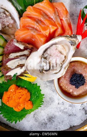 macro closeup of fresh sushi choice combination assortment selection Stock Photo