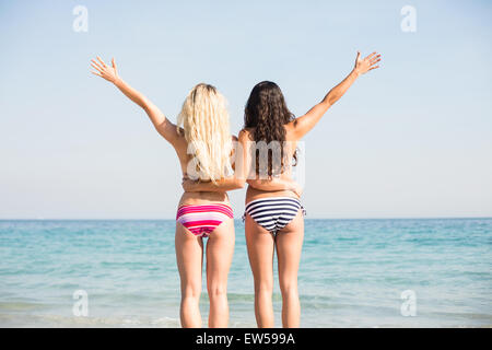 two friends in swimsuits Stock Photo