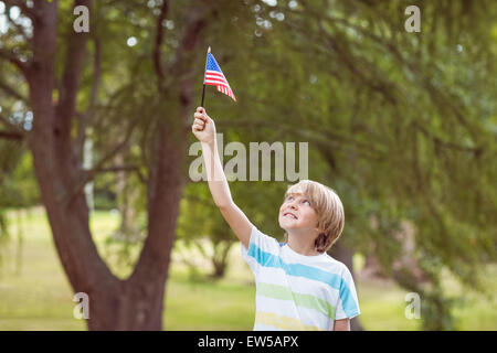 Young boy holding an american flag Stock Photo