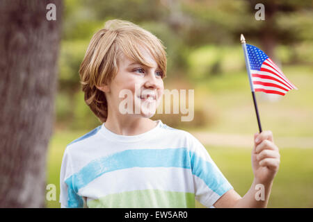 Young boy holding an american flag Stock Photo