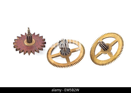 Three old cogwheels gears isolated on white Stock Photo