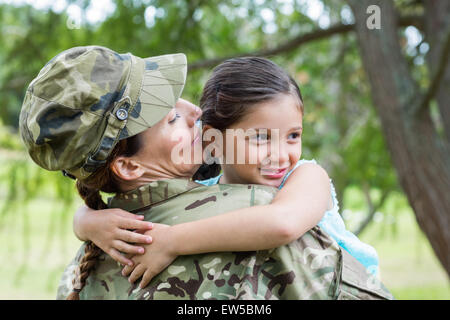 Soldier reunited with her daughter Stock Photo