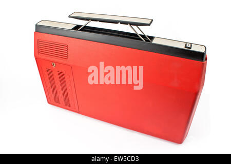 Red plastic tool box isolated on white Stock Photo