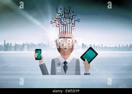 Composite image of businessman thinking of apps Stock Photo
