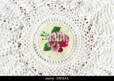 Handmade white lace as background Stock Photo