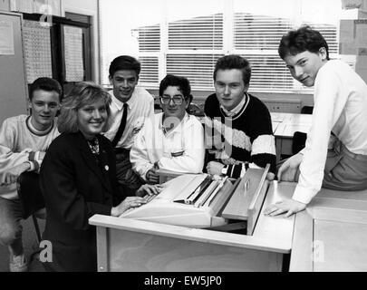 Students from St Mary's Sixth Form College, Middlesbrough, 4th October 1988. They have set up a company to produce a magazine. They are aiming to churn out up to 400 first editions by November, a racy mixture of current affairs and student related issues. Stock Photo