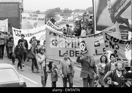 CND peace marchers seen here starting off from Hearsall Common 26th May 1984 Coventry was reduce to chaos as tens of thousands of marchers took part in a ban-the bomb rally. Anti-nuclear Protesters from all over the country arrived in the city on May 26th Stock Photo