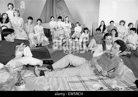 Students from St Mary's Sixth Form College, Middlesbrough, they are currently rehearsing the Rogers and Hammerstein musical Carousel, to be performed next month, pictured 20th February 1985. Stock Photo