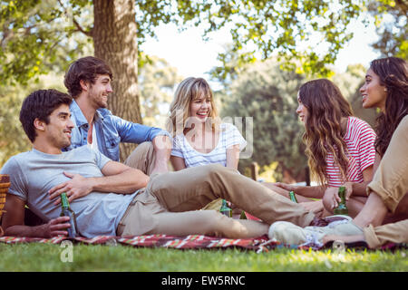 Happy friends in the park having picnic Stock Photo