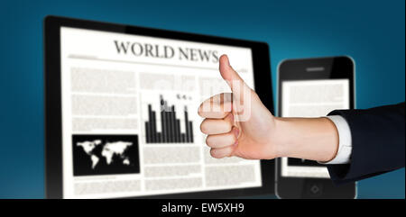 Composite image of hand showing thumbs up Stock Photo
