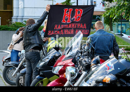 Prayer for the Day of memory and grief, beginning of the WW II. First in Kaliningrad procession on motorcycles and priest Stock Photo