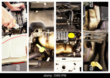 Composite image of mechanic working under the hood Stock Photo
