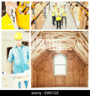 Composite image of architect analyzing blueprint at table Stock Photo