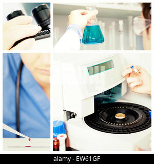 Composite image of male laboratory assistant using a centrifuge Stock Photo