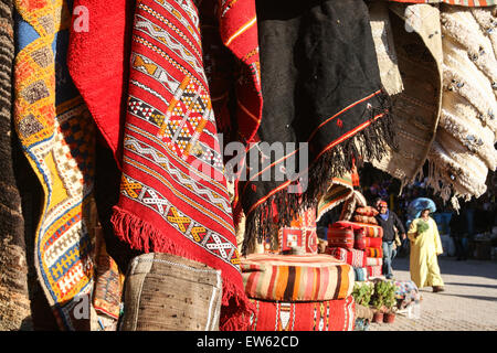 Colourful carpets for sale at this square, the Criee Berbere (carpet souk) one of the few open spaces amongst the maze of narrow Stock Photo