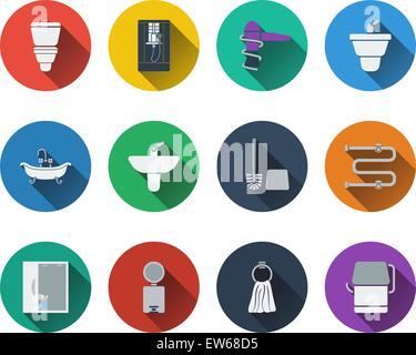 Set of bathroom icons in flat design. EPS 10 vector illustration with transparency. Stock Vector