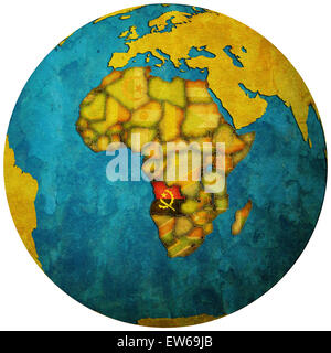 angola territory with flag on map of globe Stock Photo