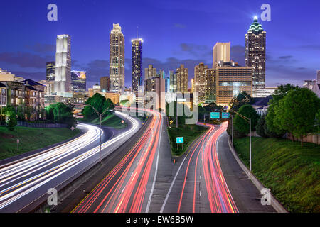 Atlanta, Georgia, USA downtown city skyline over Freedom Parkway. Stock Photo