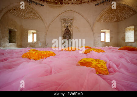 Ibrahim Khan Mosque, seen here exhibiting the celebration of womankind during my visit to Rethymnon this year. Stock Photo