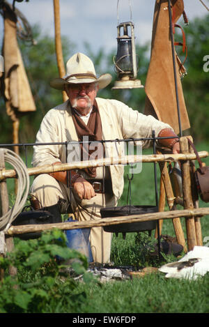 Living history reenactment of a wild west cowboy from the 1800's. Stock Photo