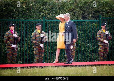 King Philippe and Queen Mathilde of Belgium during the official celebration as part of the bicentennial celebrations for the Battle of Waterloo, Belgium 18 June 2015. On 19 and 20 June 2015, some 5000 re-enactors, 300 horses and 100 canons will reconstruc Stock Photo