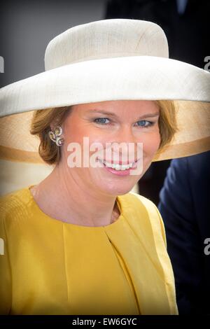 Queen Mathilde of Belgium during official celebration as part of the bicentennial celebrations for the Battle of Waterloo, Belgium 18 June 2015. On 19 and 20 June 2015, some 5000 re-enactors, 300 horses and 100 canons will reconstruct the legendary battle Stock Photo