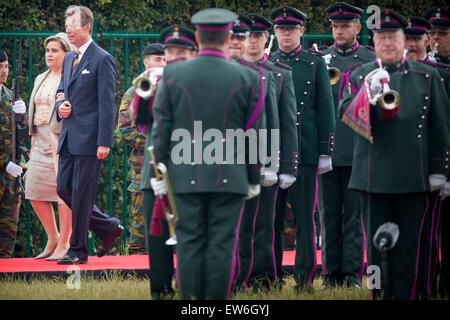 Grand Duke Henri and Grand Duchess Maria Teresa of Luxembourg during the official celebration as part of the bicentennial celebrations for the Battle of Waterloo, Belgium 18 June 2015. On 19 and 20 June 2015, some 5000 re-enactors, 300 horses and 100 cano Stock Photo
