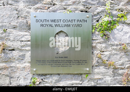 Stainless steel plaque for the South West Coast Path at the Royal William Yard in Plymouth, Devon Stock Photo