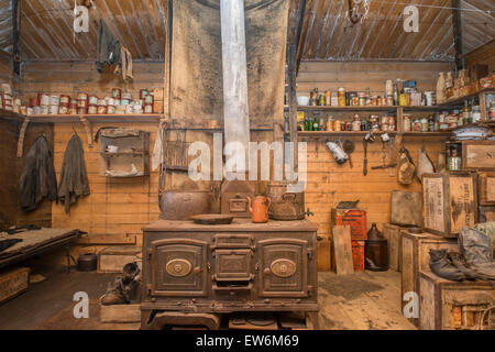 Inside Captain Earnest Shackleton's hut at Cape Royds, Antarctica. Stock Photo