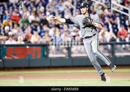 Vanderbilt Commodores shortstop Dansby Swanson (7) before Game 12 of the  NCAA College World Series against the TCU Horned Frogs on June 19, 2015 at  TD Ameritrade Park in Omaha, Nebraska. The