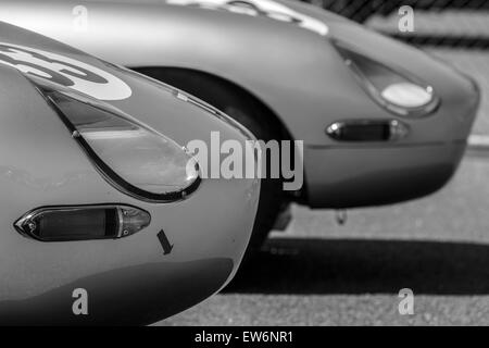Two racing E Type Jaguars at Brands Hatch. Stock Photo