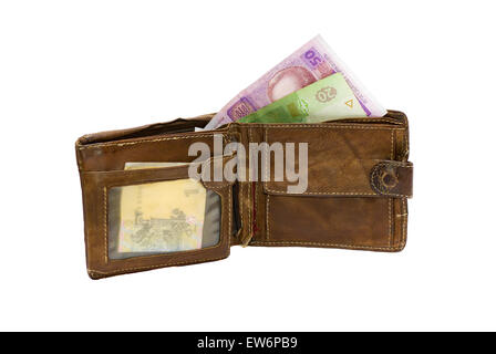 Worn wallet with Ukrainian money (hryvnia). Stock Photo