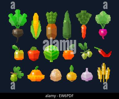 fresh fruits and vegetables set colored icons. vector. flat illustration Stock Vector