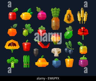 Icons of fruits and vegetables in flat style - Vector illustration ...