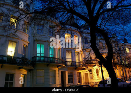Nineteenth century terraced housing with bow windows, Powis Square, in the Clifton Hill area of Brighton. Stock Photo