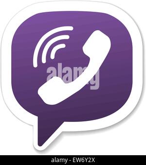Violet phone handset in speech bubble icon Stock Vector