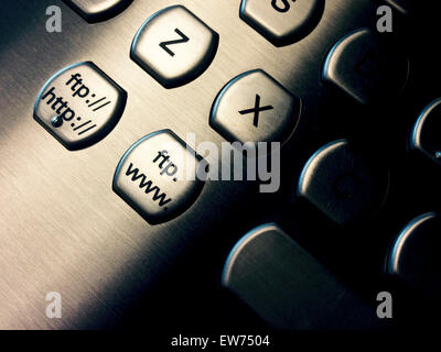 Aluminum pc keyboard closeup with ftp and web keys Stock Photo