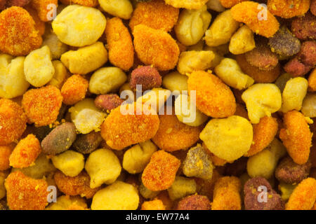 Closeup macro mix of natural fresh organic large pollen grains. Stock Photo
