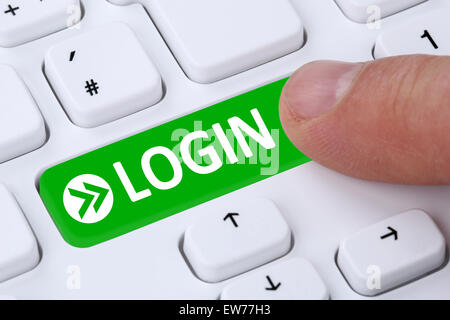 Push Login button submit with password on computer Stock Photo