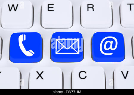 Communication contact by telephone, mail or e-mail online on the internet Stock Photo