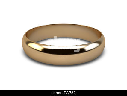 A gold wedding ring resting on an isolated white background Stock Photo