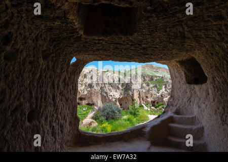 The abandoned rock carved village of Zelve, Zelve open air museum, Cappadocia, Turkey Stock Photo