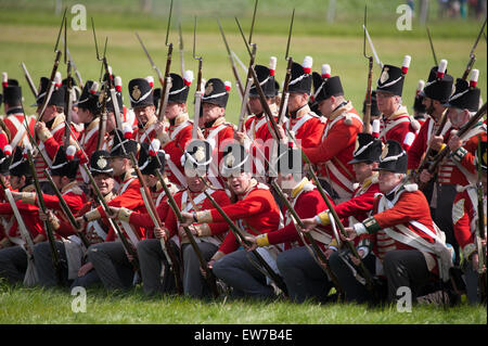 Lions Mound, Waterloo, Belgium. 19th June, 2015. Preparations begin for the massive reenactment of the Battle of Waterloo taking place over two days alongside the original battlefield with combatants in authentic period military costume. The French Napoleonic attack takes place on the evening of 19th June and the Allied counterattack on the 20th June 2015 in possibly the largest military reenactment ever held. Credit:  Malcolm Park editorial/Alamy Live News Stock Photo