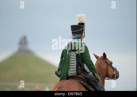 Lions Mound, Waterloo, Belgium. 19th June, 2015. Preparations begin for the massive reenactment of the Battle of Waterloo taking place over two days alongside the original battlefield with combatants in authentic period military costume. The French Napoleonic attack takes place on the evening of 19th June and the Allied counterattack on the 20th June 2015 in possibly the largest military reenactment ever held. Credit:  Malcolm Park editorial/Alamy Live News Stock Photo