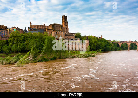 View across the River Tarn to the cathedral of Sainte Cecile in Albi Stock Photo