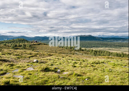 Norway. A remote cabin in the lonely landscape of the Gudbrandsdal Valley, near Vinstra above Lillehammer Stock Photo