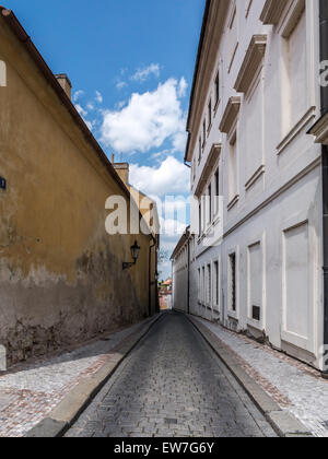 Narrow cobble street in Prague Castle district, Czech republic Stock Photo